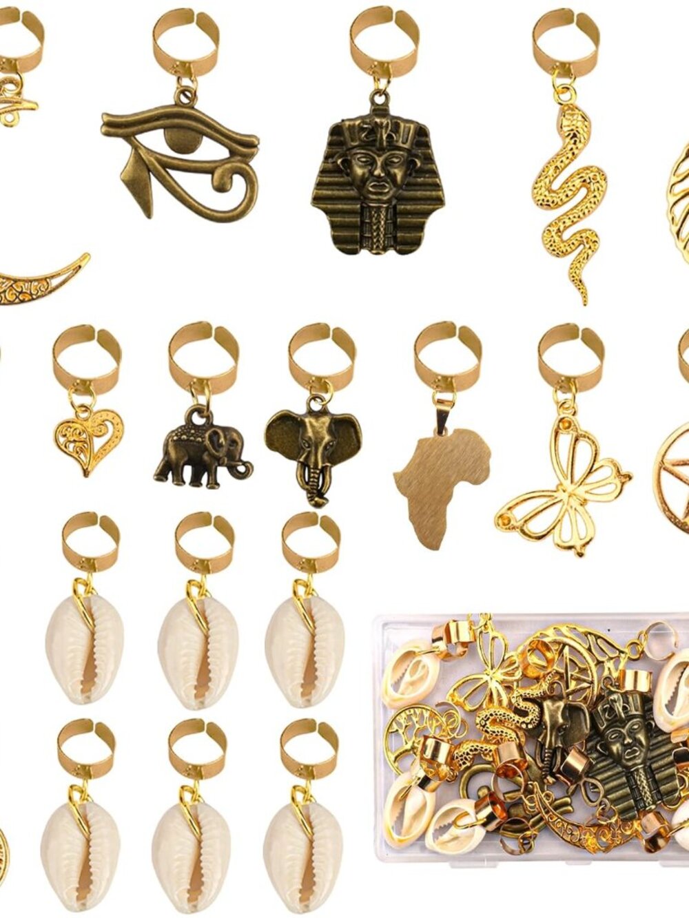 20 PCS Locs Braids Hair Cuffs 15 Styles Vintage African Pendant Charms Butterfly